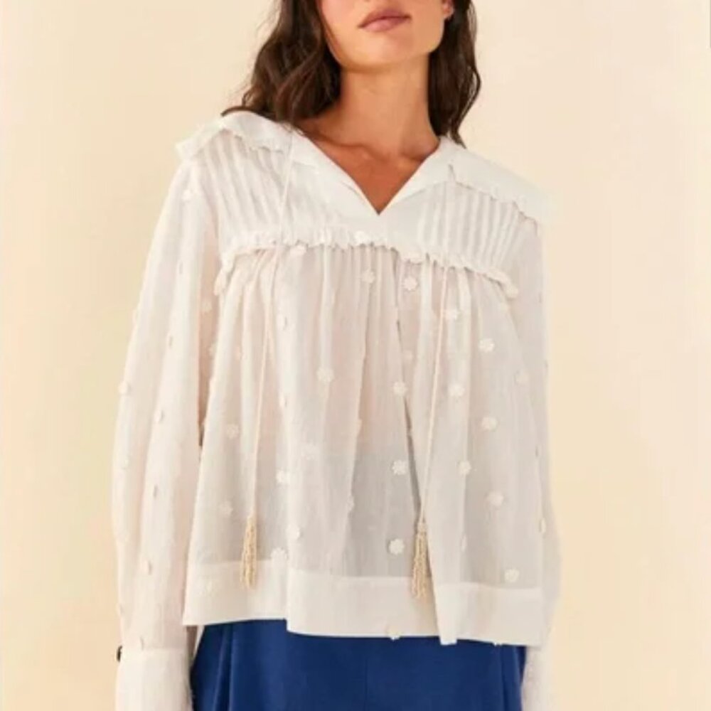 FARM Rio Off-White 3d Flowers Blouse